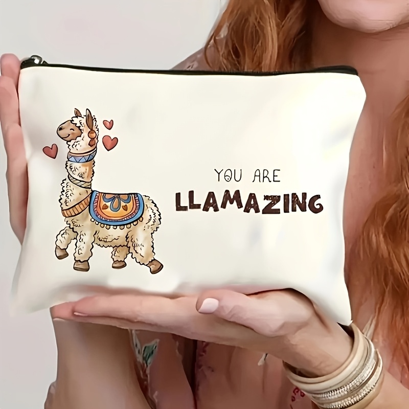 Image of You Are Llamazing Makeup Bag - Adorable Camel Cosmetic Pouch, Zippered Toiletry Bag, Lightweight Foldable Women's Organizer, Perfect Gift For Or Teachers, Teacher Gift Idea | Print