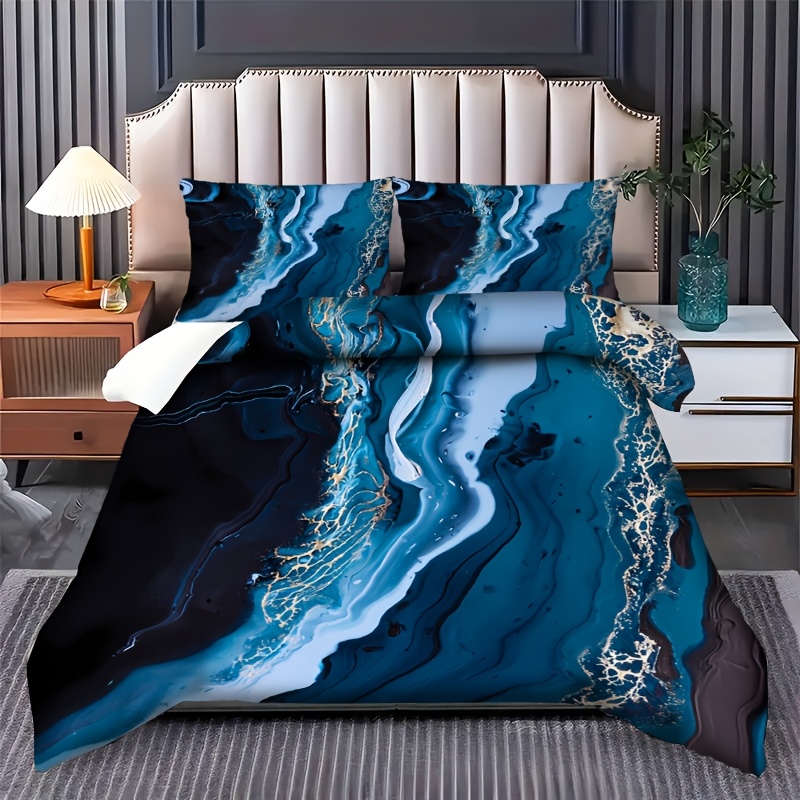 TEMU 2/3pcs Comfortable Blue Ocean Landscape Theme Pattern, Bedding Set, Duvet Cover Set, Zipper Design, Machine Washable 1 Duvet Cover   1/2