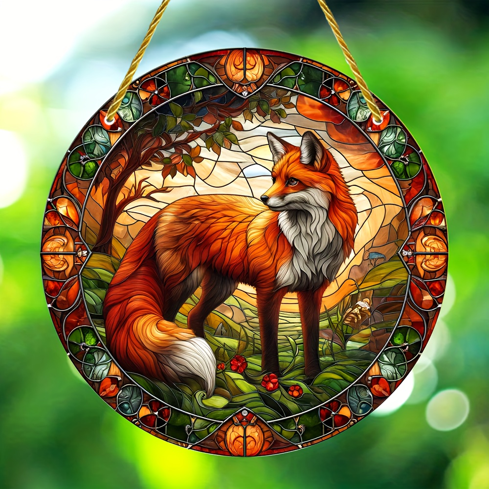 

1pc. Fox - Stained Decorative Round Art, 6×6 /15×15cm - , , , Decoration And For