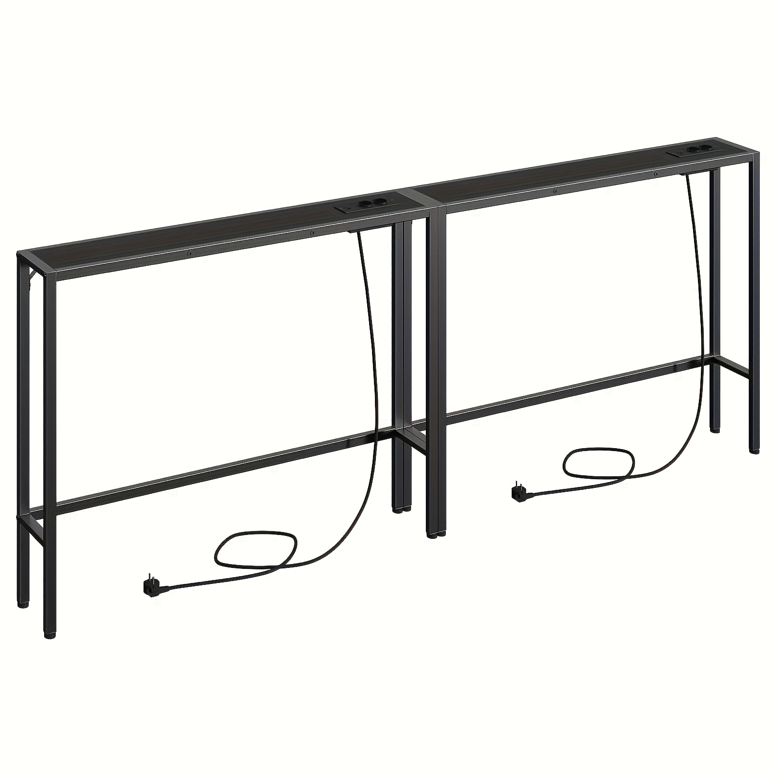 Image of Set Of 2 Narrow Console Sofa Tables With Charging Station, Slim Table Behind The Sofa, Entryway Table Suitable For Living Room, Hallway, Foyer, In Rustic Brown And Black