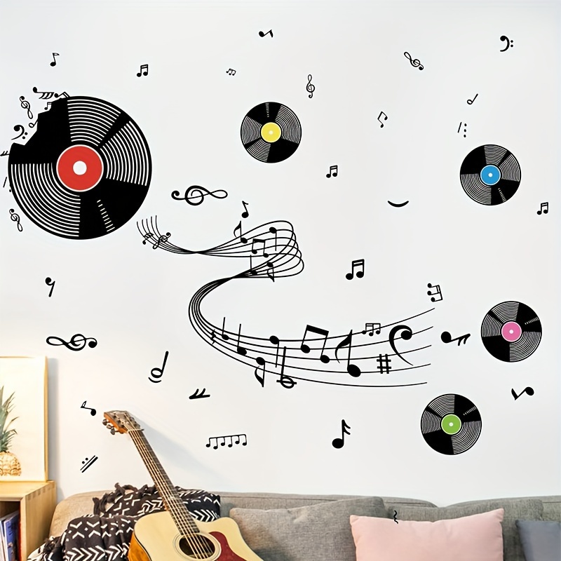 

1pc Music Wall Stickers, Removable Record Stickers, Musical Notes Decorative Wall Stickers, Living Room And Bedroom Wall Stickers 39*80cm/15.3*31.5inch