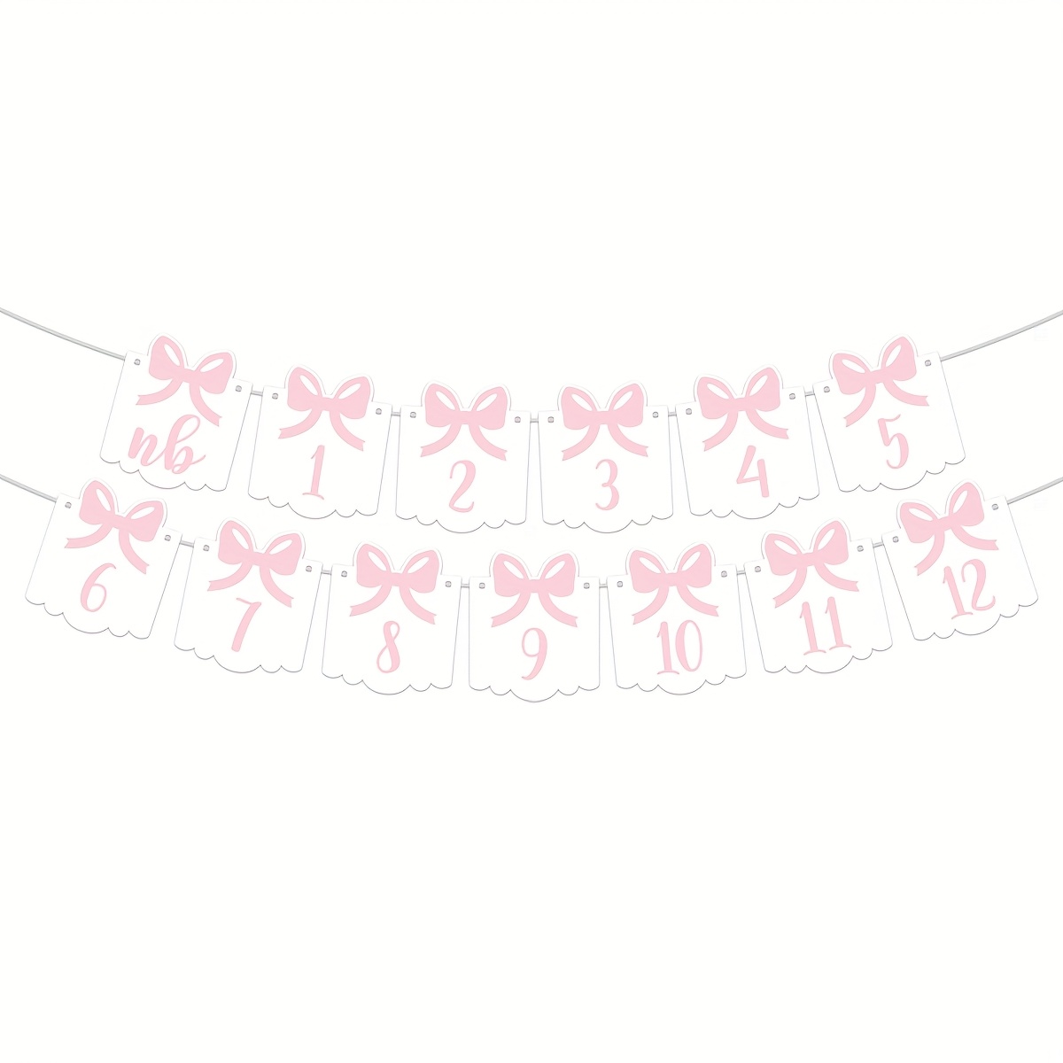 Image of 12-month Pink Bow Photo Diy String Banner - Milestone Bow Banner, To 12 Months, First Birthday Photo Banner For To 12 Months, Bow Holder