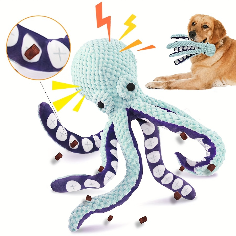 

1pc Interactive Plush Octopus Dog Toy With Sound, Teeth Cleaning Chew Toy For All Breeds, Battery-free Pet Supplies