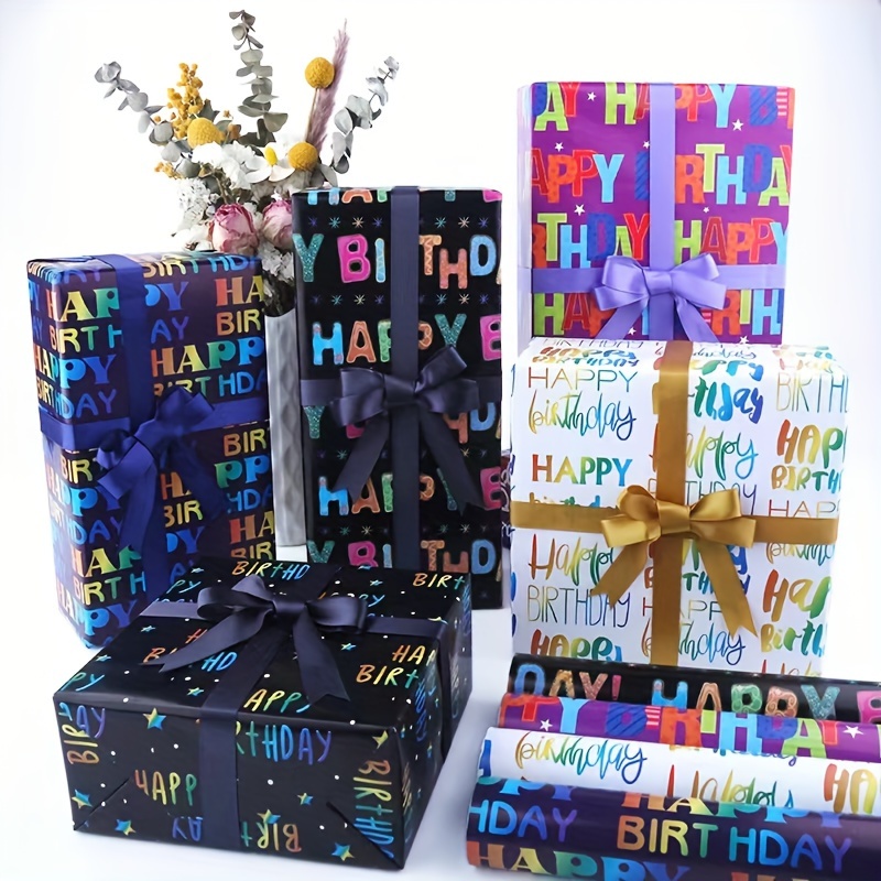 

6-pack Birthday Gift Wrap Paper Rolls - Fantasy Reindeer Theme - For Parties, Holidays, Baby Showers - 19.7" X 27.5" Each - Vibrant Foil Designs