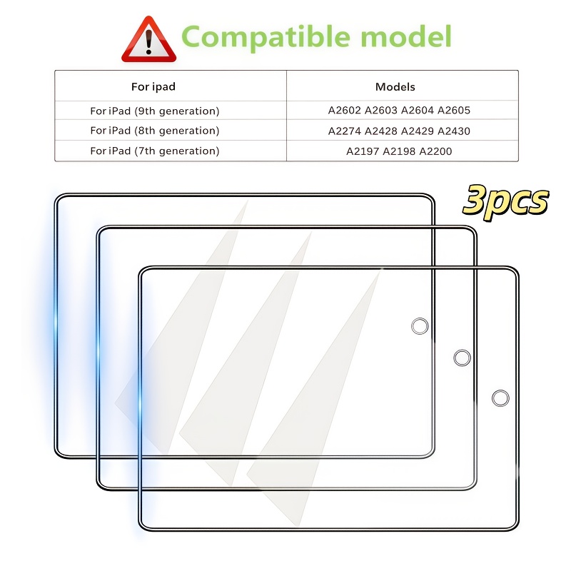 Image of 3pack Tempered Glass Screen Protector Compatible With Ipad 9/8/7, 10.2" (2019-2021) - , , Anti-fingerprint, Compatible With Pencil, High Hardness Protection