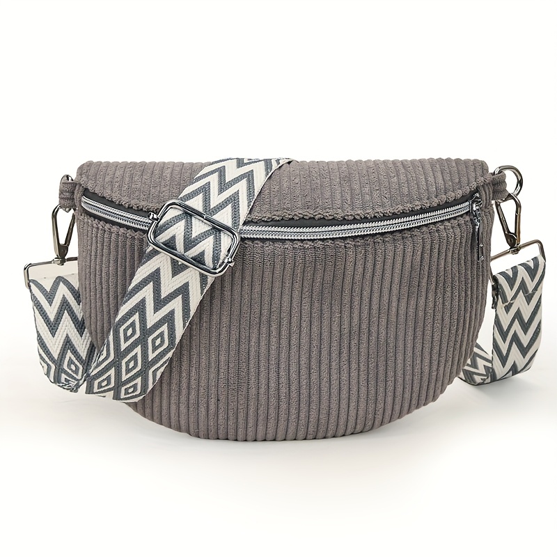 Image of Women's Corduroy Belt Bag With Adjustable Strap & Zipper Closure - Corduroy Waist Bag Suitable For Daily Use, Commuting, Outdoor - Grey/coral/pink//black - Hand Washable Casual Crossbody Pack
