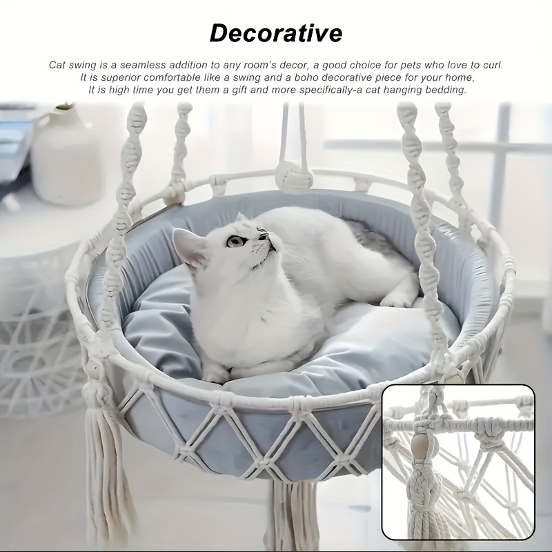 

Hanging Cat Swing Bed For Sleeping And Playing, Woven Rope Cat Basket, Comfortable Pet Cradle Indoor Cat Pet Swing Bed