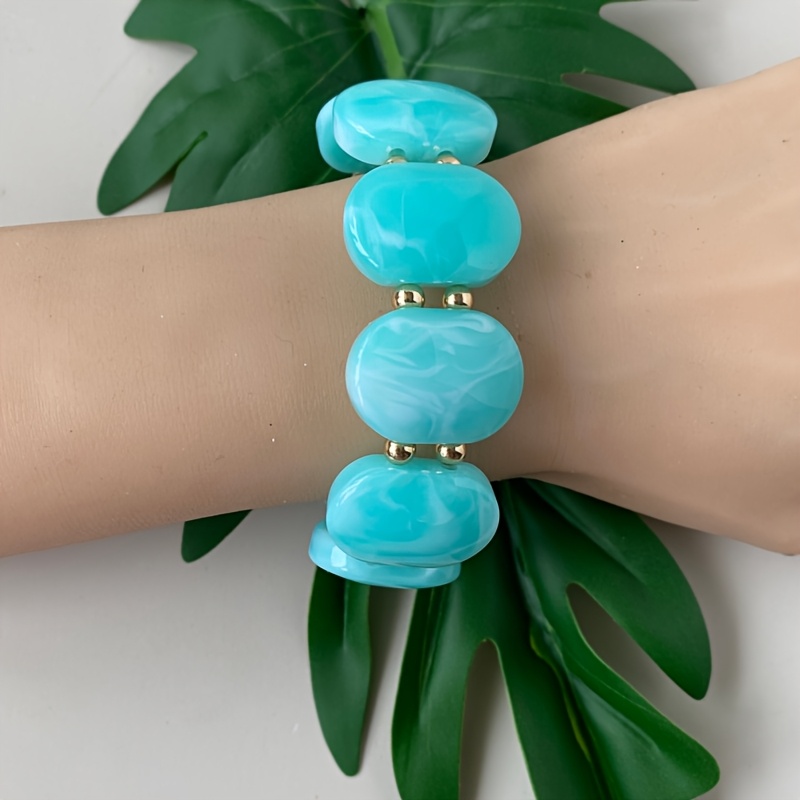 Colorful Ombre Resin Bead Bracelet, Geometric Bangle
