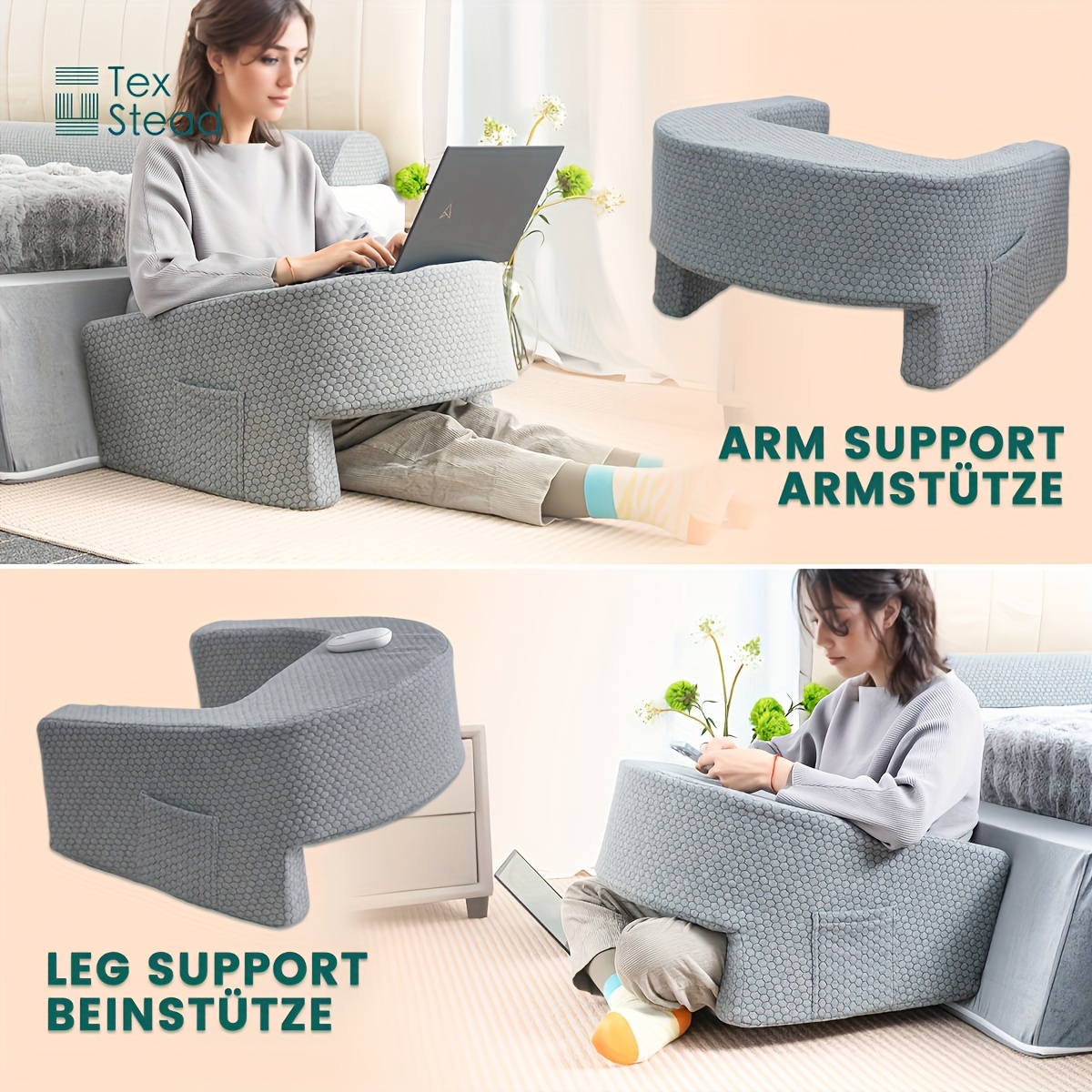 Extra large reading pillow with armrest