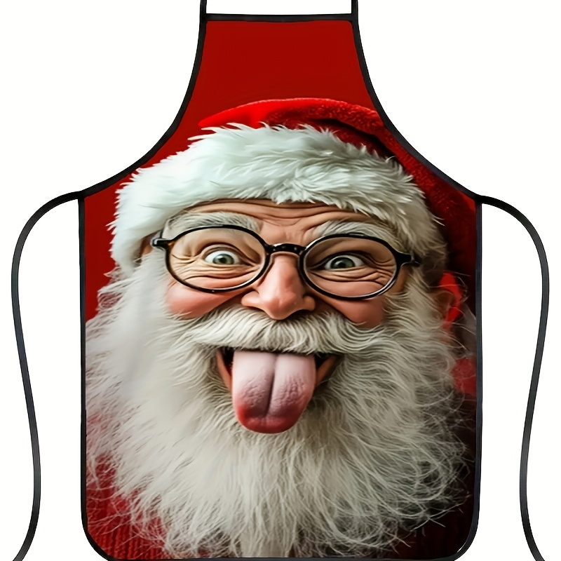 TEMU 1pc Santa Face Apron With Eyes & Facial Features - Washable Suit Suitable For Cooking, Baking, Grilling - Fun Christmas Party Outfit, Novelty
