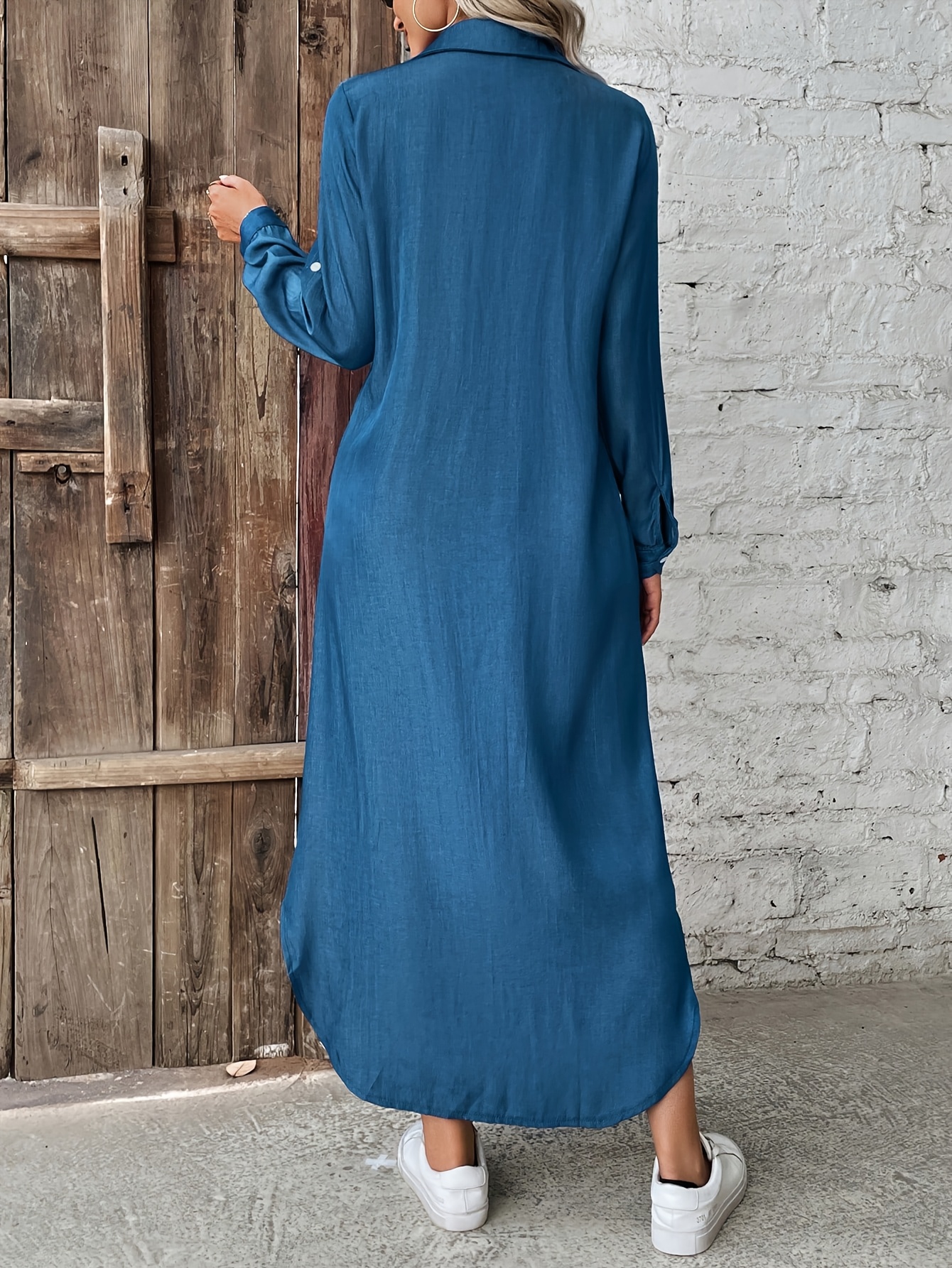 καλοκαιρινό σικ, κομψό καστανό πουκάμισο-φόρεμα με κουμπιά για γυναίκες - μακρύ μανίκι, μείγμα πολυεστέρα, μη ελαστικό ύφασμα με τσέπες, πλενόμενο στο πλυντήριο, ιδανικό για άνοιξη/καλοκαίρι μόδα, φόρεμα με μακρύ μανίκι λεπτομέρειες 10