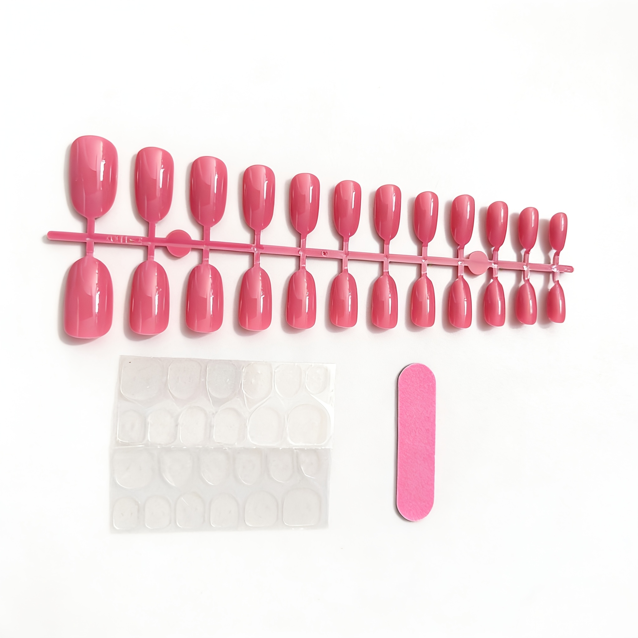 TEMU 24 uñas postizas rosa , fáciles de usar, color sólido, de uñas desmontables, estilo diario para el trabajo, uñas postizas con acabado natural y