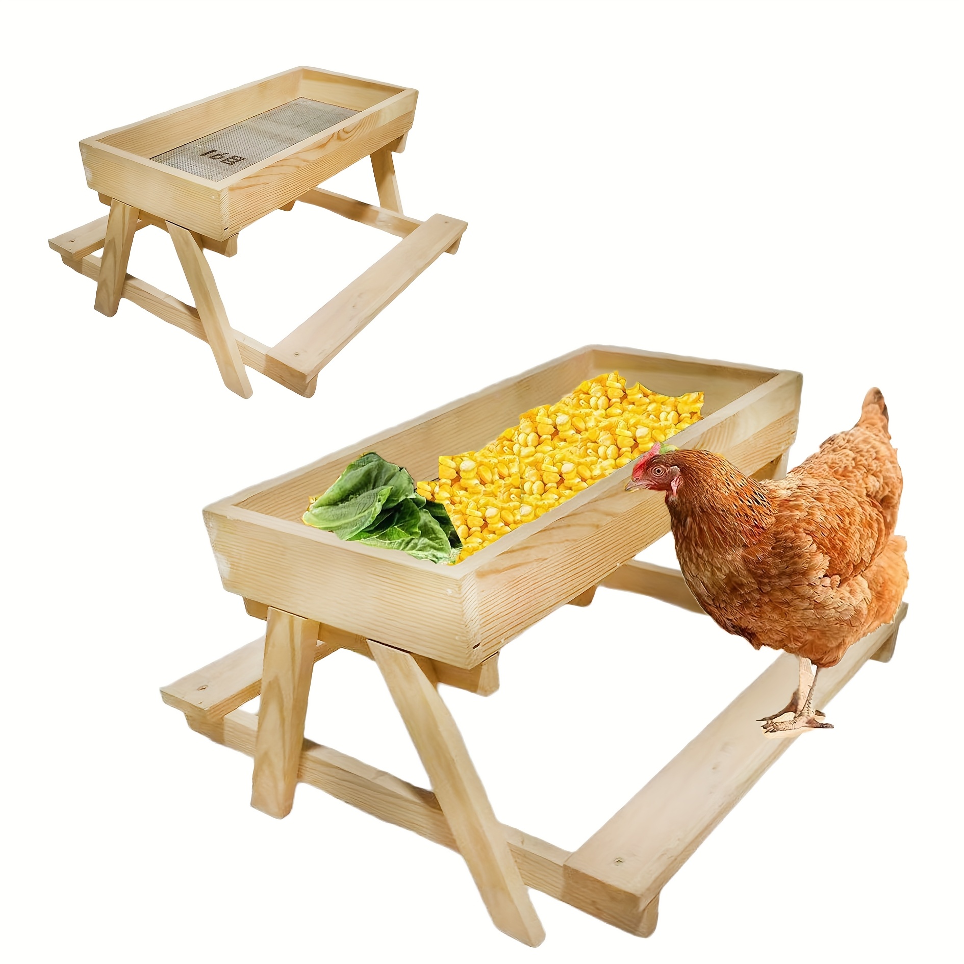 Image of 1pc Of Wooden Chicken Feeder, Feeding For . Suitable For Backyard Poultry Farming, Reduces Feed Waste And Mess, Easy To Clean, An Essential Breeding Tool, And An Ideal Gift For Yard Decoration