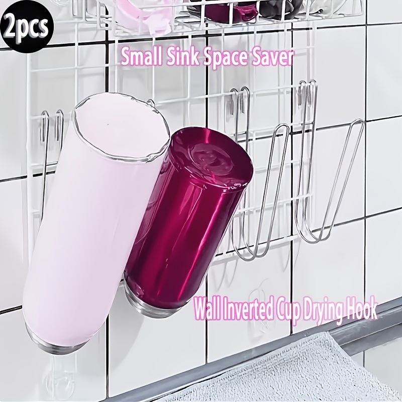 TEMU 2pcs Stainless Steel Sink Edge Cup Drying Hooks, U-shaped Inverted Insulated Cup Glass Cup Drying Rack, No-drill Hanging Edge Cup Water Control