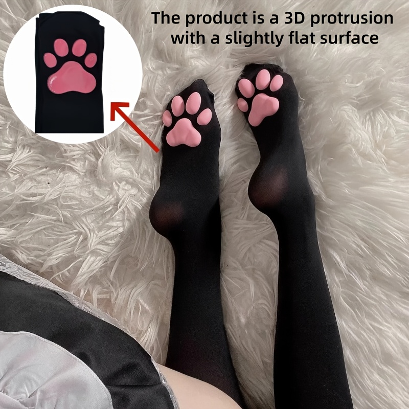 TEMU 1 Pair Of 3d Cat Paw Cute And Sexy Over-the-knee Socks, In Black And White, Adorable Soft Five-toe Socks, Cat Paw Cushion Socks