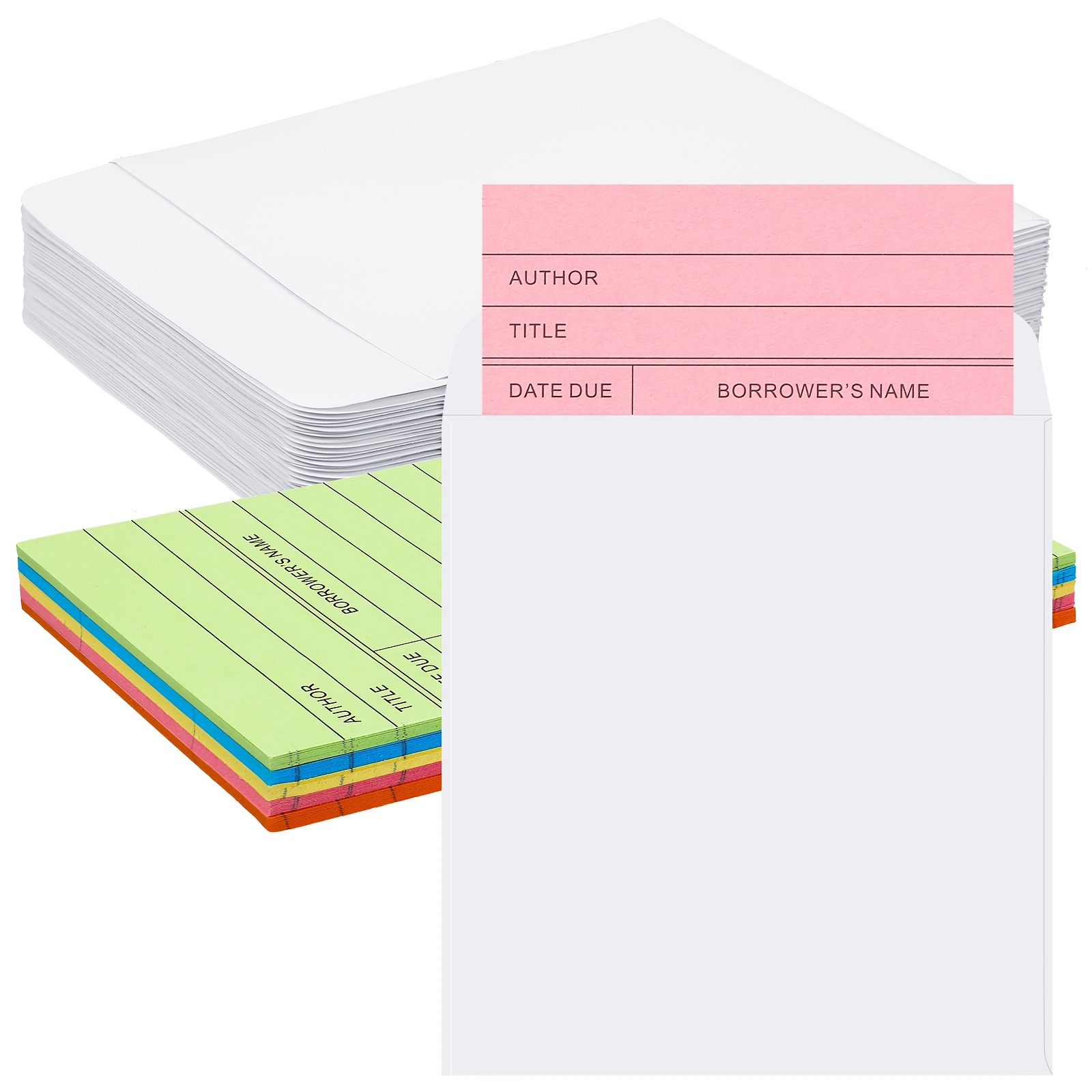 TEMU 100pcs Outus Self-adhesive Library Cards With Envelopes, Paper Material, For Books, Dvds, Cds, And Office Supplies