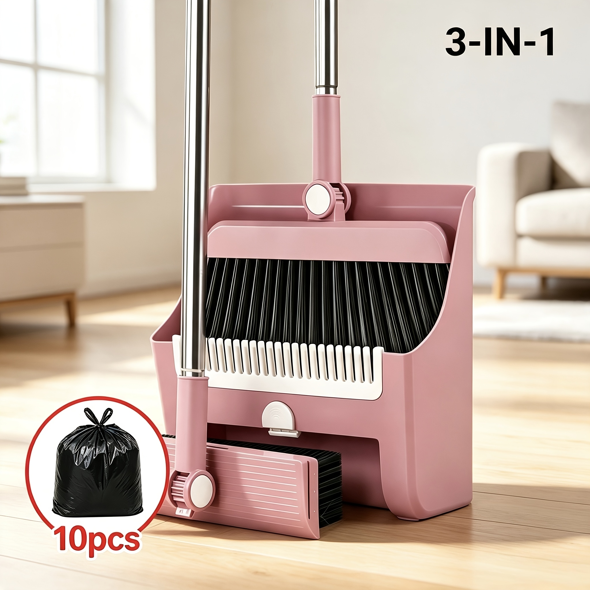 TEMU 3-in-1 And 2-in-1 Long-handled Broom And Dustpan Sets, Foldable Household Cleaning Broom Sets, Quick-dusting Floor Sweepers Essential Cleaning