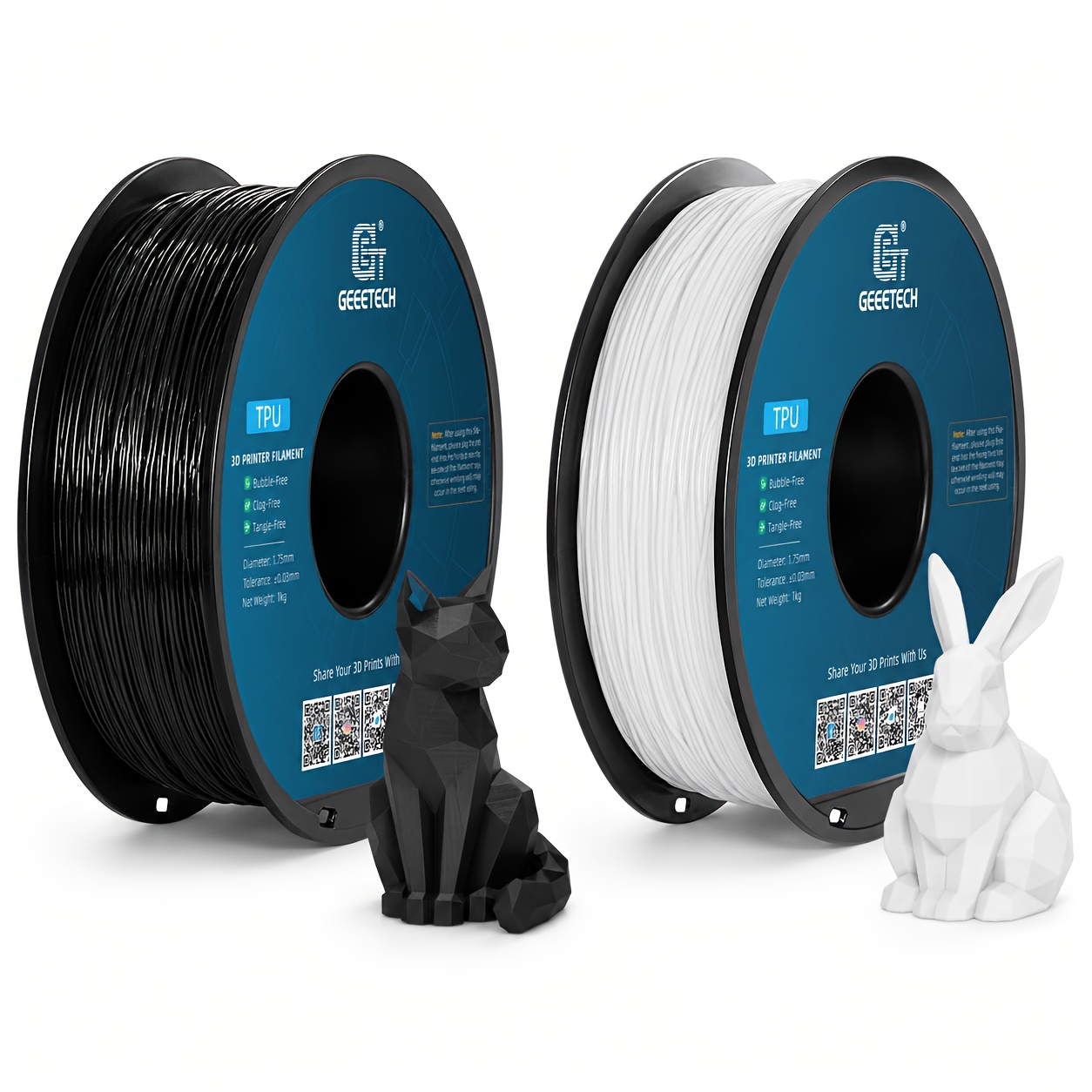 Image of Geeetech 2kg Tpu 3d Printer Filament 1.75mm, 2 Rolls (1kg Each) Dual-color Set, +/-0.03mm Accuracy, Bubble-free, & -free, Flexible