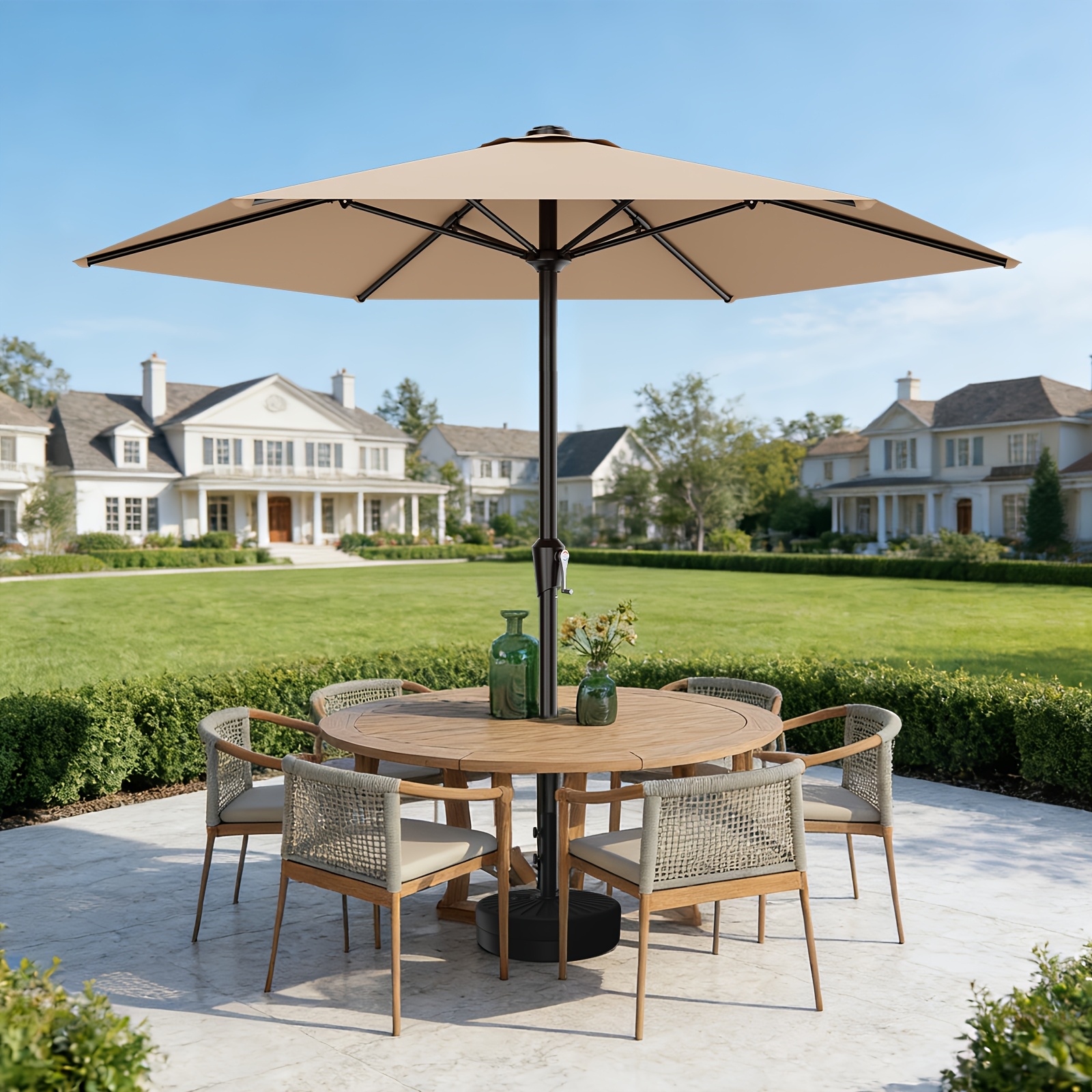 item picture 9ft outdoor umbrella heavy duty patio umbrella with crank 6 sturdy ribs   for market pool backyard garden base sold separately