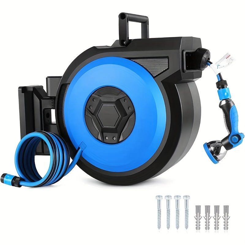 1pc Durable PP Automatic Garden Hose Reel Kit, 65ft Hybrid Hose (20m + 3m), 10-in-1 Multifunctional Nozzle, 180° Swivel & Locking Mechanism, Easy Wall Mount Installation - Ideal for Gardening & Outdoor Use, Garden Hose Holder