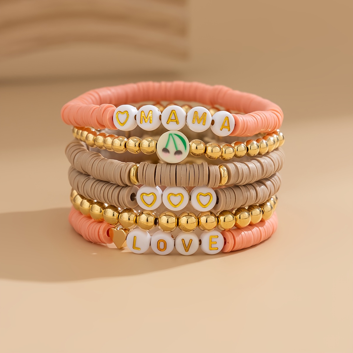 5/6pcs Set of Elegant Colorful Soft Clay MAMA Beaded Bracelet Set Mother's  Day Holiday Gift Bracelet Set