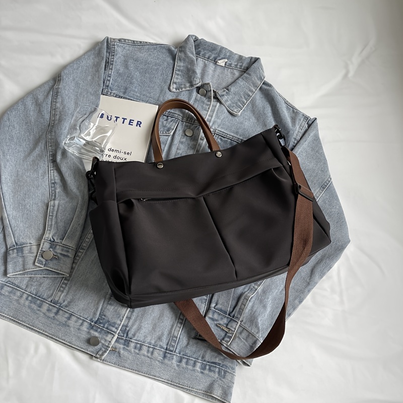 TEMU Sac fourre-tout chic en nylon pour femmes - Sac à main décontracté grande à bandoulière et bandoulière avec double poches, fermeture éclair -