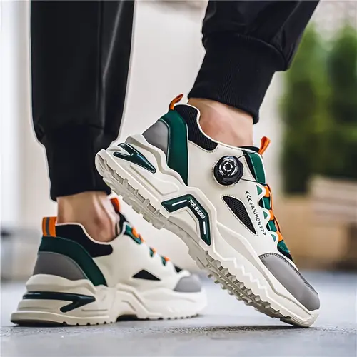 남성 트렌디 로드 러닝 슈즈 - 회전 버클, 통기성 메쉬, 방취, 부드러운 밑창 충격 흡수 스니커즈, 미끄럼 방지, 내마모성, 모든 계절에 적합한 스포츠 패션 아웃도어 신발