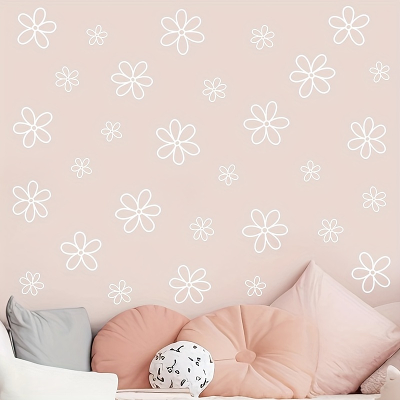 Image of 36pcs Daisy Wall Stickers, Self-adhesive Vinyl Daisy Wall Stickers, Removable And Stickable Floral Wall Paintings, Mobile Floral Wall Art Decorations, Suitable For Home Bedroom And Living Room