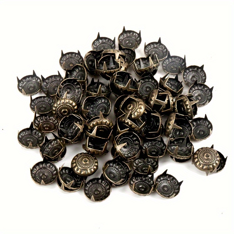 50pcs 11mm Antique Bronze Round Pattern Claw Nails - Suitable For Handicrafts, Shoe Bag Hat Additions, Decorative Nails