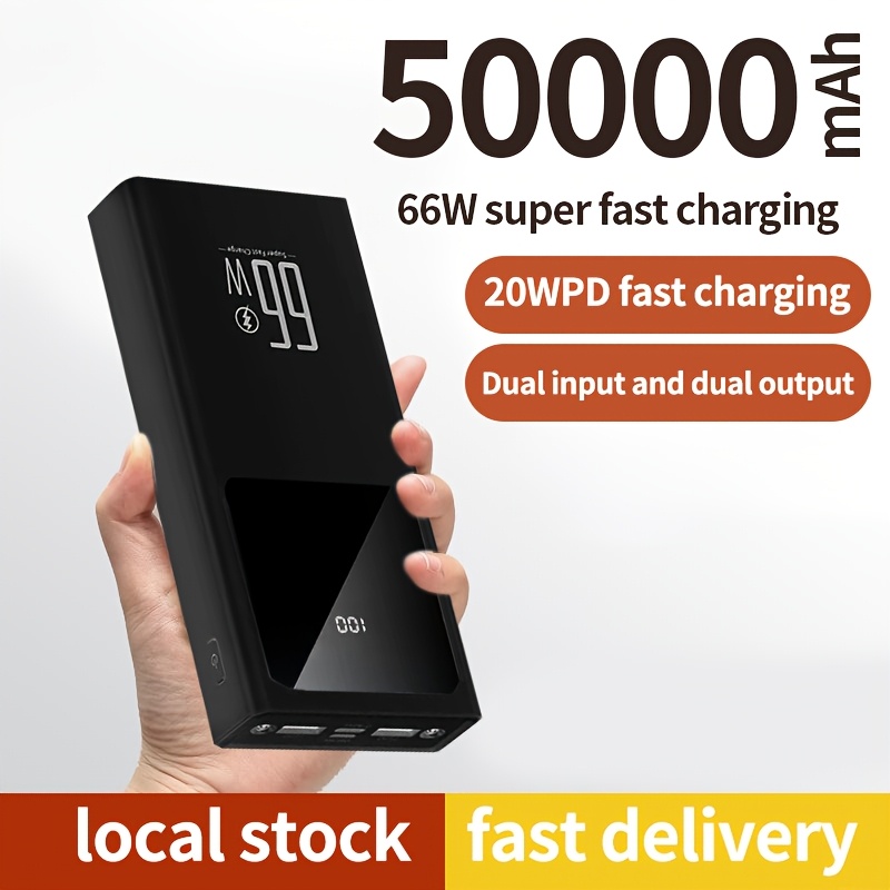 Image of 66w Fast Charge 50000mah Power Bank, Pd Qc 3.0 Portable Charger With Led Display, High Capacity External Battery For Iphone , Ce