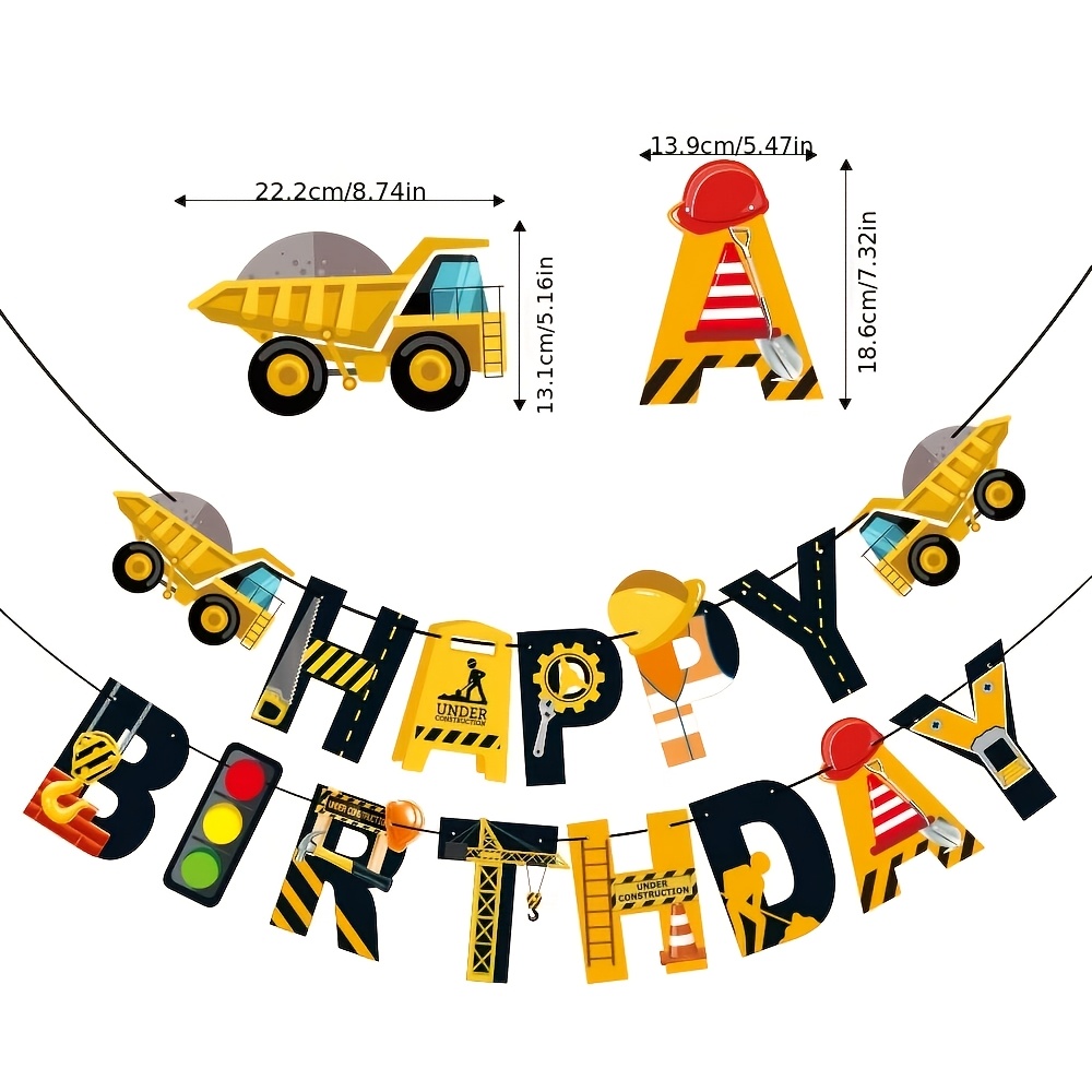 TEMU 1pc Photo Booth Prop, Construction Vehicle Themed Happy Birthday Banner, Highly Party Decor Streamer, Essential For Birthday Scene Setup,