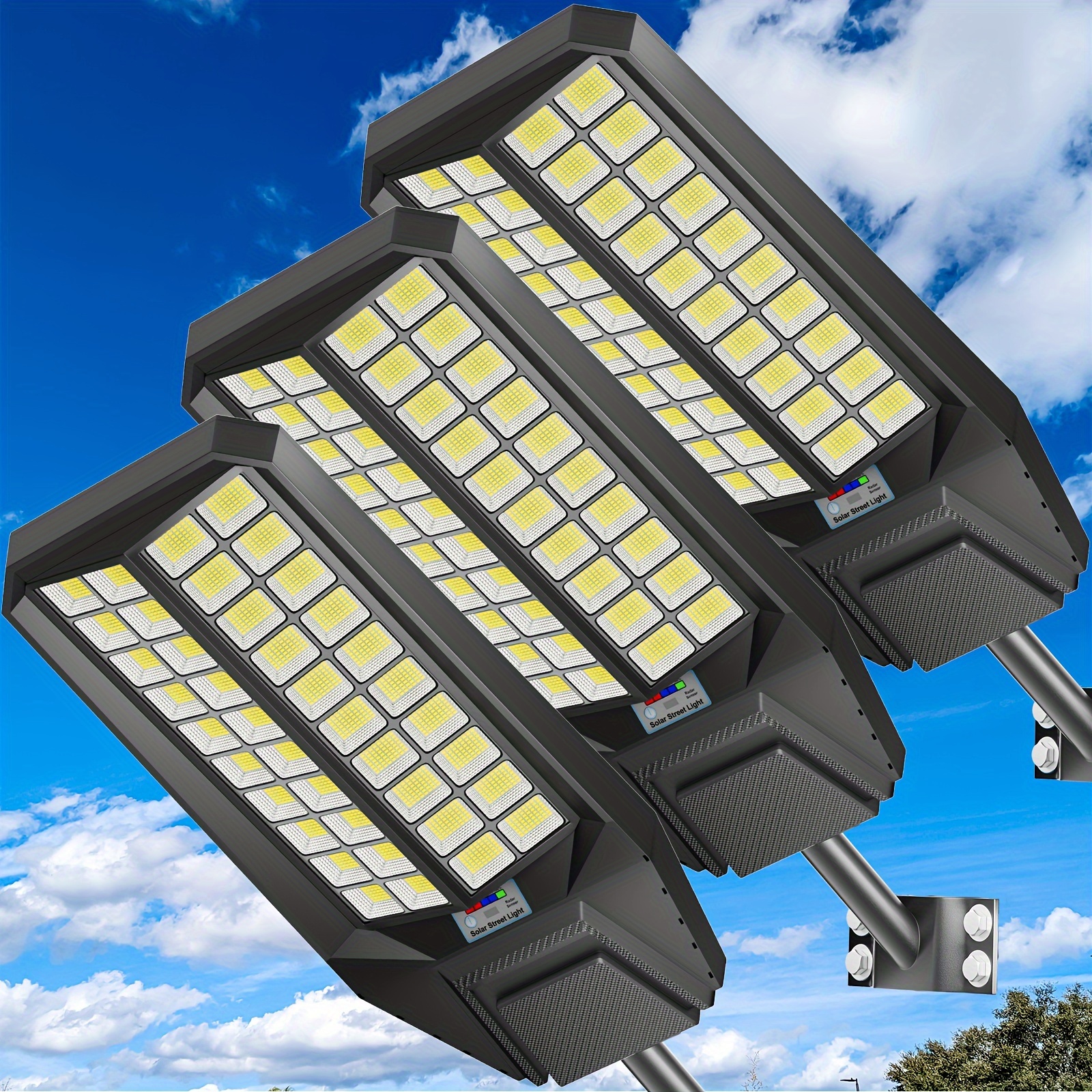 

3-pack 8000w Solar Street Light, Solar Street Lights Outdoor, 800000lm 7000k Solar Powered Street Light, , With Motion Sensor, Led Lamp, Solar Lights