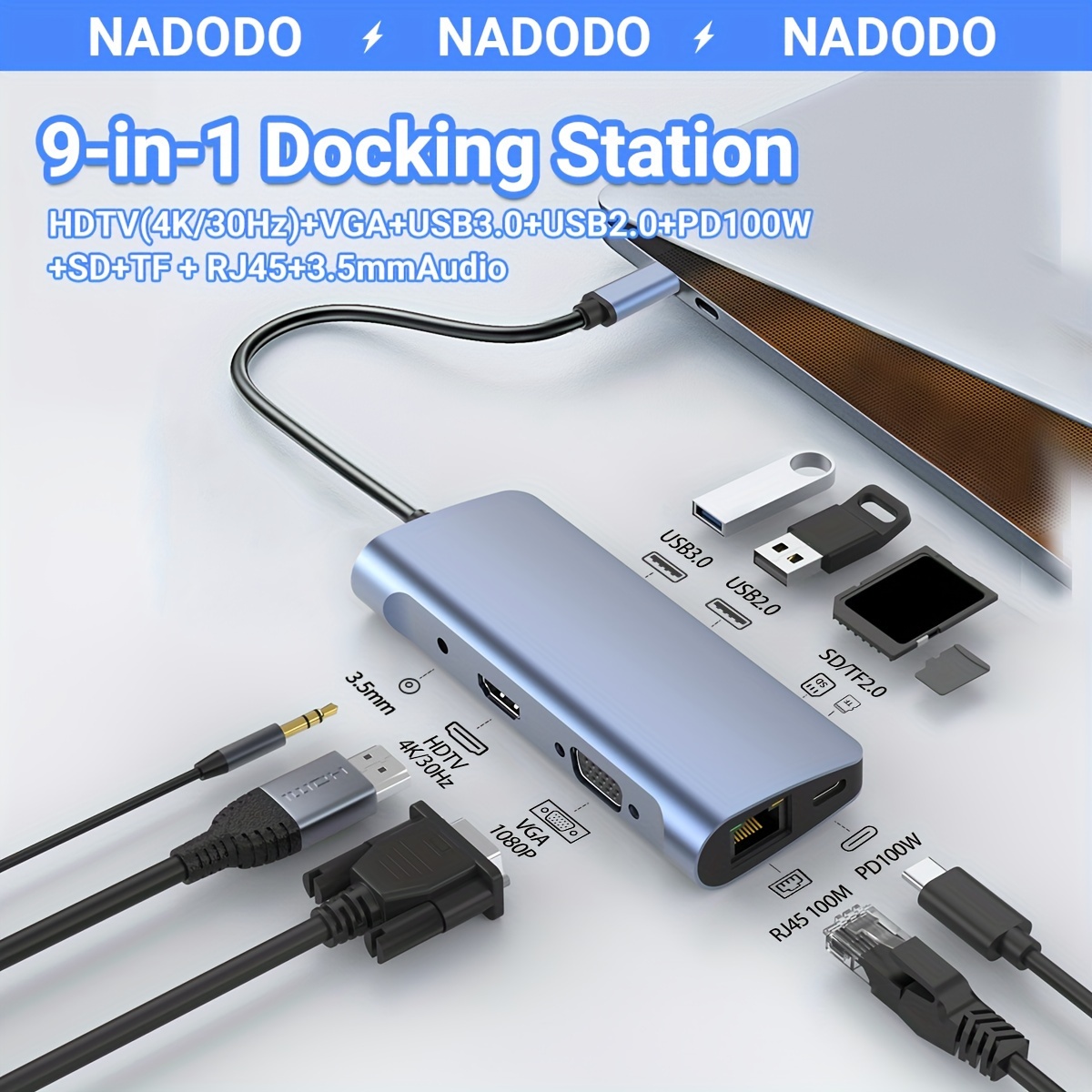 Hub multifonctions 7 en 1 (RJ45, HDMI, USB 3.0, USB 2.0, USB C) pour  ordinateurs portables 