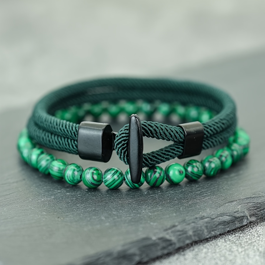 E-shop 2er-Set Armreif für Herren mit 4-mm-Perlen Kordel