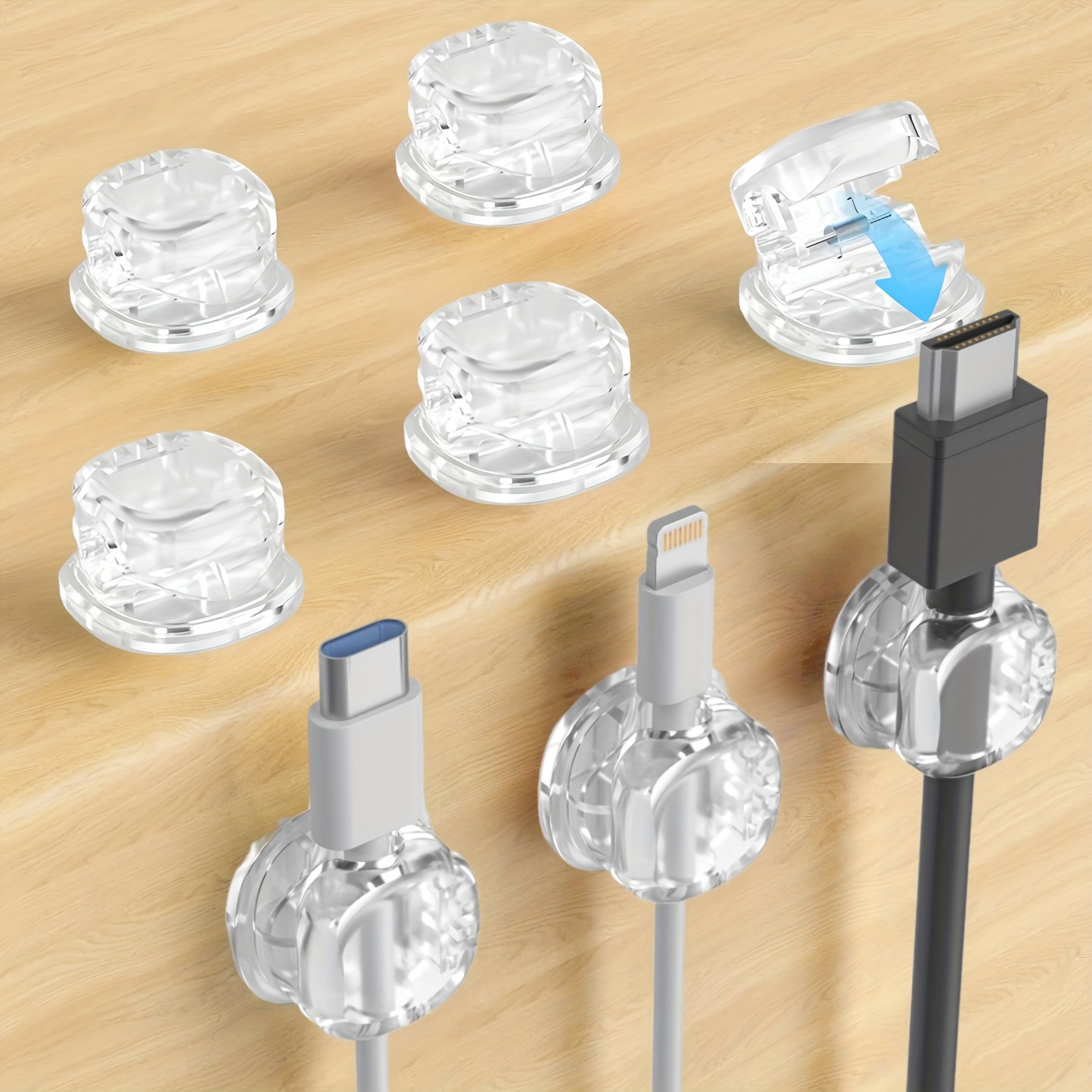 Image of Set Of 8 Self-rebounding Cable Clips, Cord Holders For Managing Cables Under Your Desk, Sticky Charger Wire Organizers For Home, Office, Car, Wall, And Nightstand - In Vibrant Colors