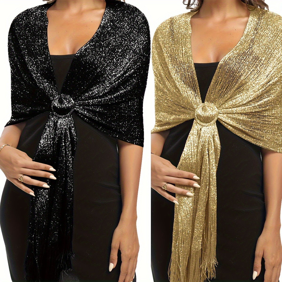 Image of 2 Piece Set Of Decorative Scarves, European And Dance Party Solid Color Shiny Beach Scarves, Multifunctional Scarves, Beautifully Packaged, As Gifts To , Exquisite Gifts, High-end Brands, Casual