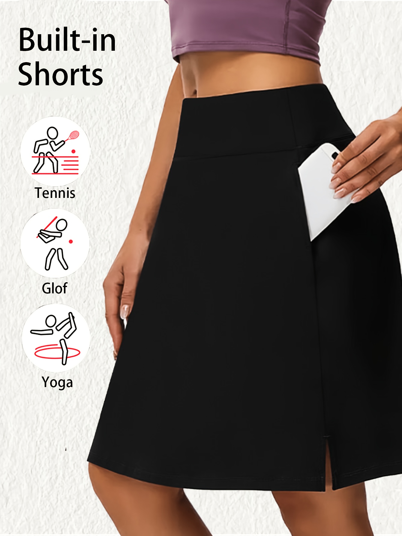 womens 2 in 1   length tenis skirt skort high waist knee length golf skorts with inner shorts pockets quick drying   fitness skirts womens activewear