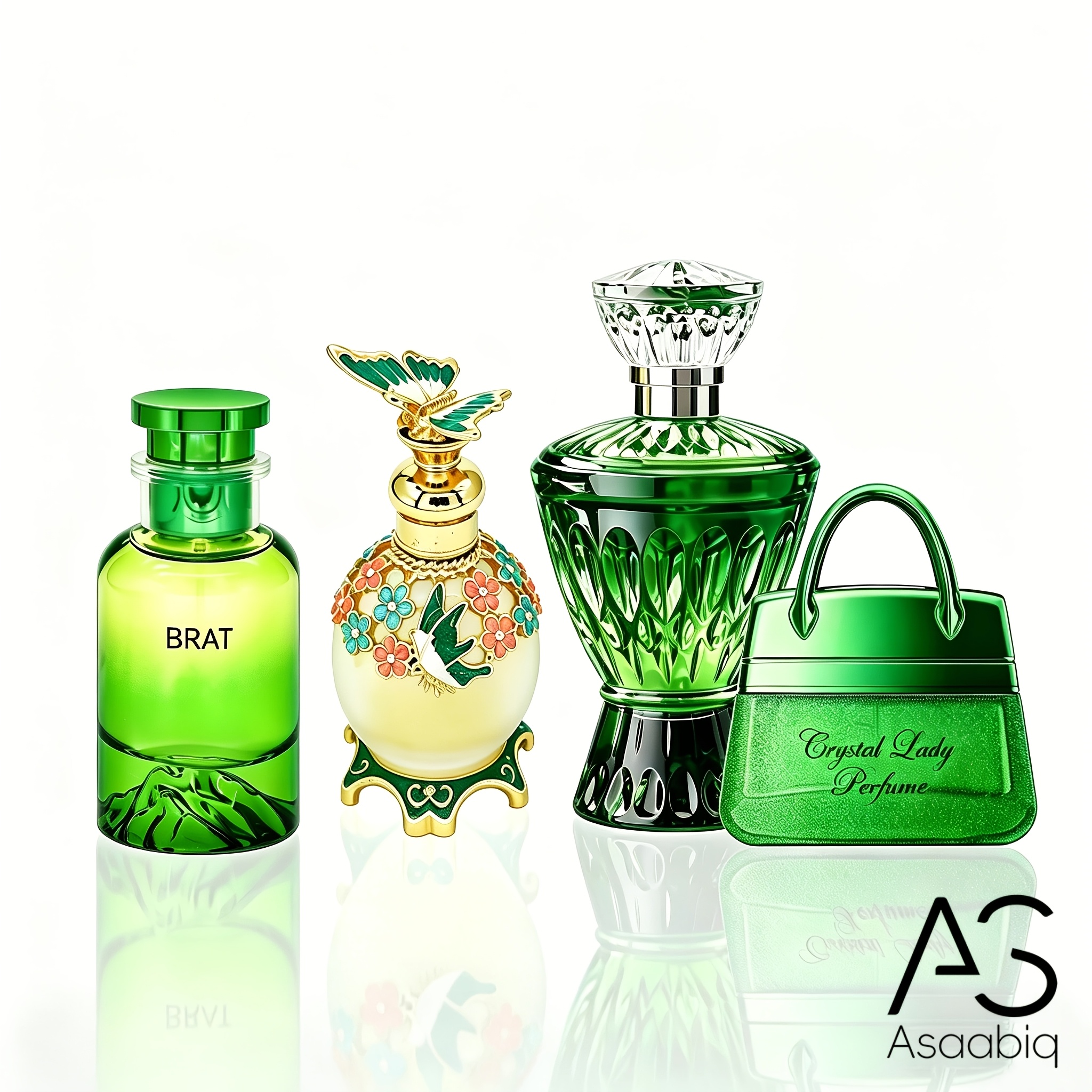 4pcs Forest-style Emerald Green Women's Perfume Fresh Herbal Light Long-lasting Fragrance With Assorted Creative Emerald Green Bottles. Great For Daily Commutes, Dates And Holiday Gifts