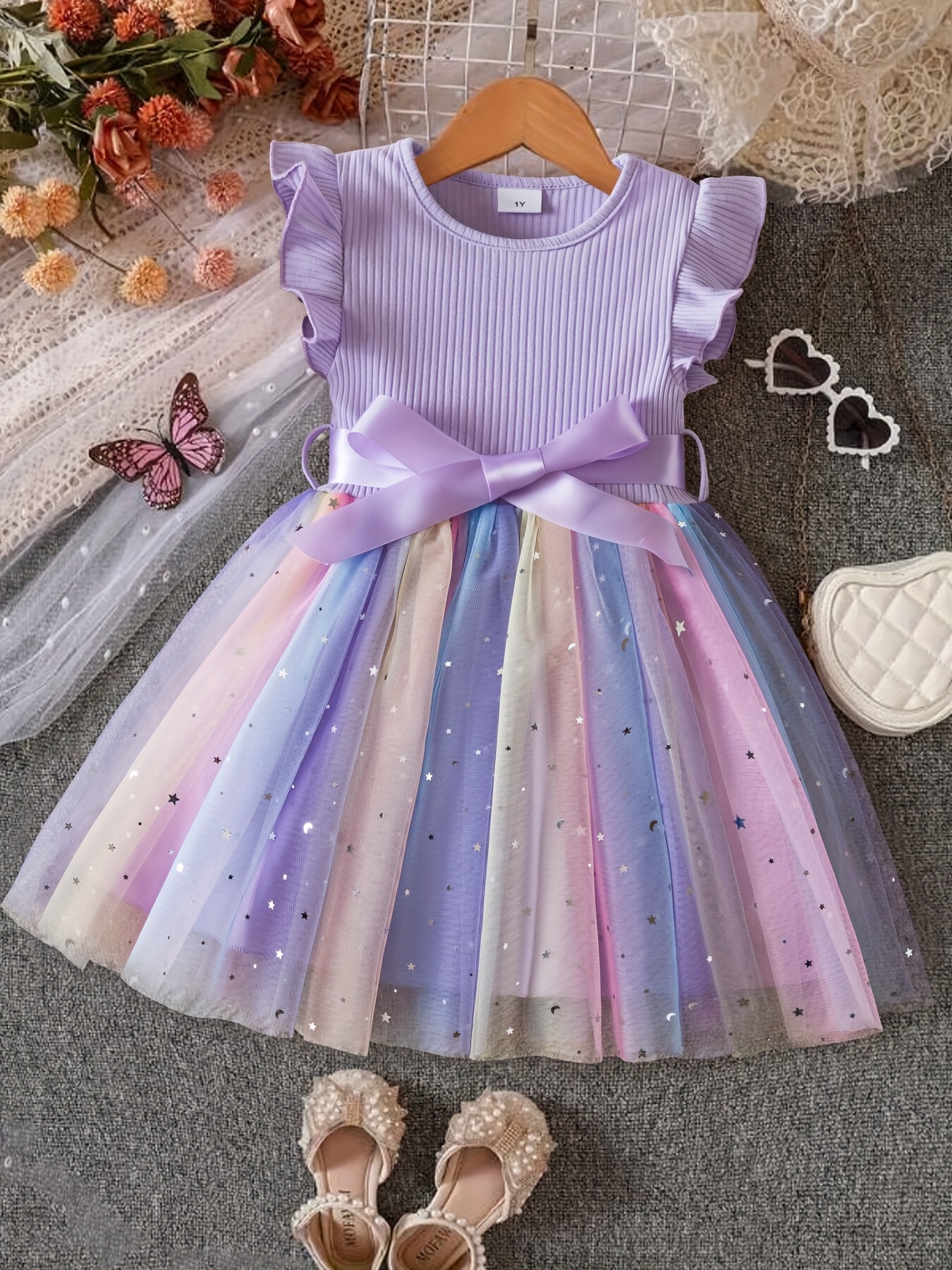 knee length dresses for ladies Sparkle Tulle Dress Starry Photography Gown Fashion Glitter Mesh Designer Prom Dress Long Yewen YW010 24W / Custom Colors main image 1