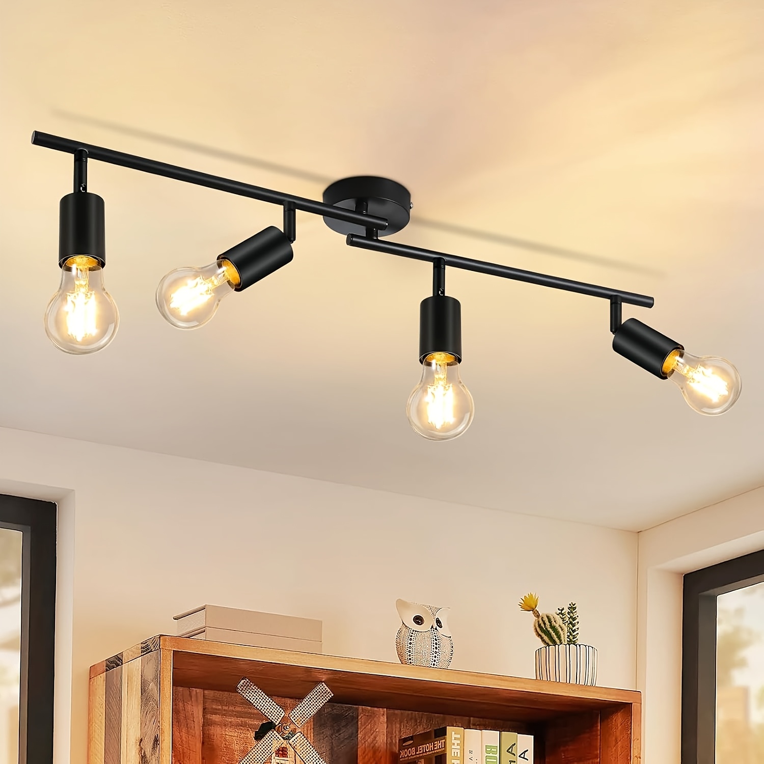 Image of Black E27 Ceiling Spotlight - Retro 2/3/4/6-light 350° Rotatable Industrial Light Suitable For Hallway, Kitchen, Living Room, Bedroom (bulbs Not Included)