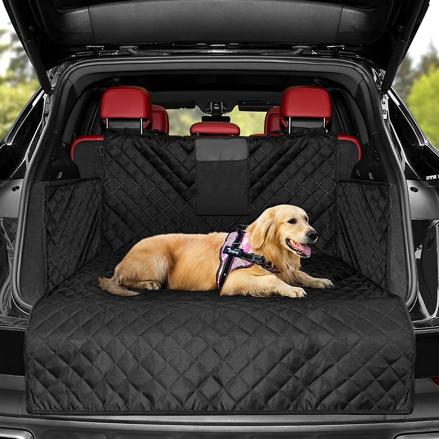   Trunk Protector with Side & Sill Guard - Heavy-Duty Waterproof Scratch-Resistant Dog Boot Mat, Non-Slip Backrest & Easy-  for SUVs, Cars, -   Protection for Pets & Vehicle Interior - Quilted Design with   Pattern,   for Dog Owners, Durable Material for Long-Lasting Use, Ideal for Travel & Daily Commutes with   &  , Car Trunk Mat