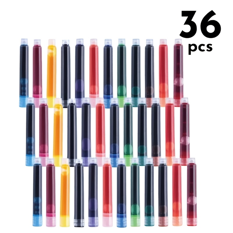 TEMU 36pcs Universal Fountain Pen Ink Cartridges, 12 Assorted Colors Disposable Refill Cartridges, 3.4mm/2 Inch Standard Diameter For School And