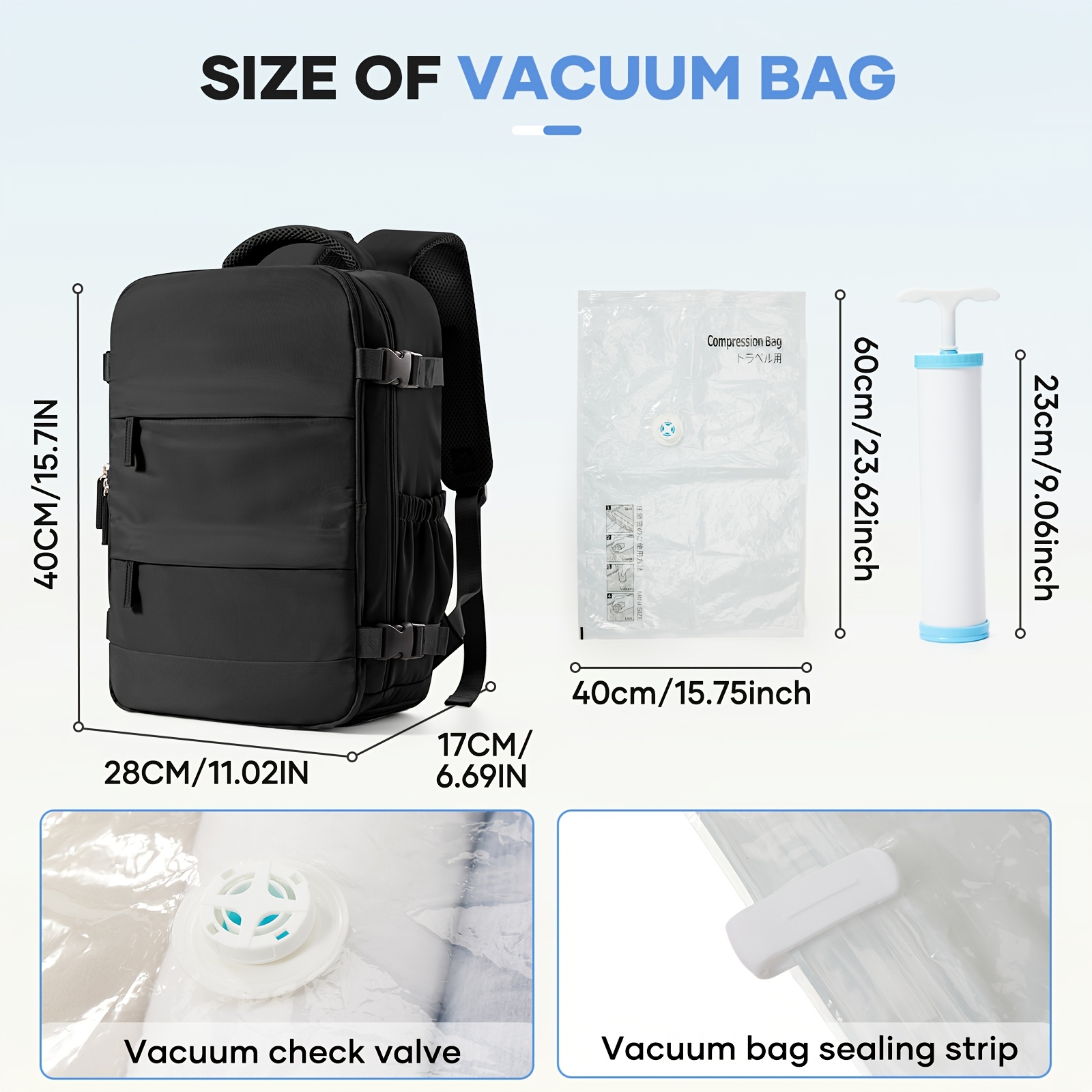Set de Maletas y Suitcase para Viajes - Esencial para Tus Trips! Backpack con Compresión Vacuum Manual, Liberación de Espacio Masivo, Capacidad Grande + Diseño Detachable