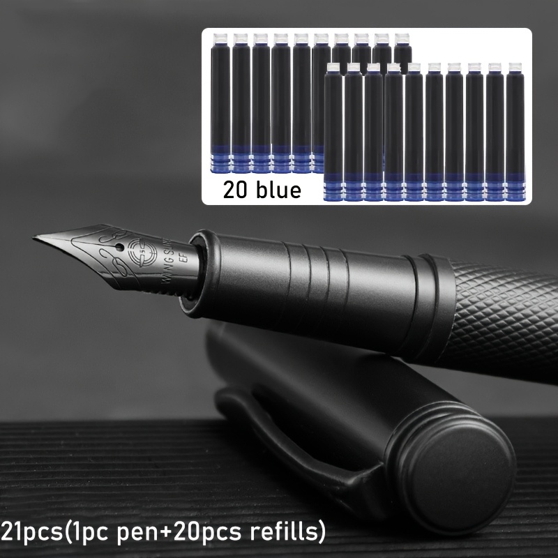 TEMU Set da 21 pezzi (1 penna per calligrafia in metallo + 20 ricariche) con clip portapenna, linee minimaliste, penne per firma ed eleganti, pennino