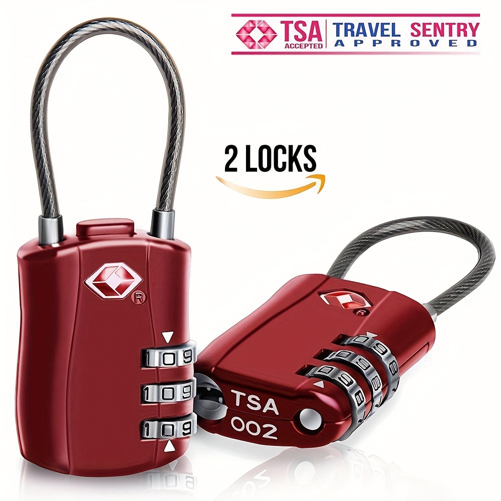 

2pcs Tsa Luggage Padlocks - 3- Combination, Alloy For Suitcases, Backpacks & Gym , For