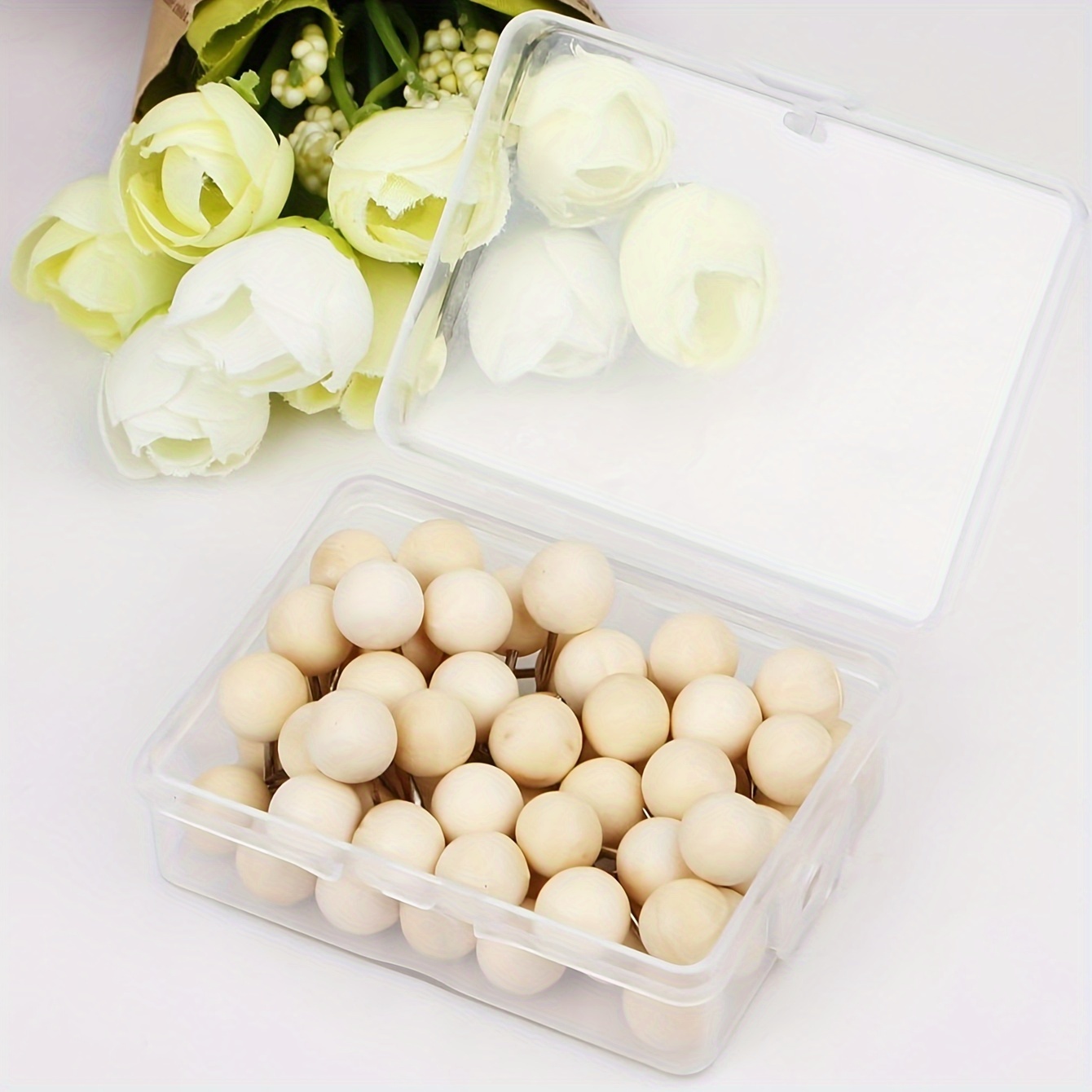 50pcs Wooden Push Pins, Large Round Head, Iron Material, For Cork Board, Felt Board, Photo Wall Decor, Art Projects, Crafts