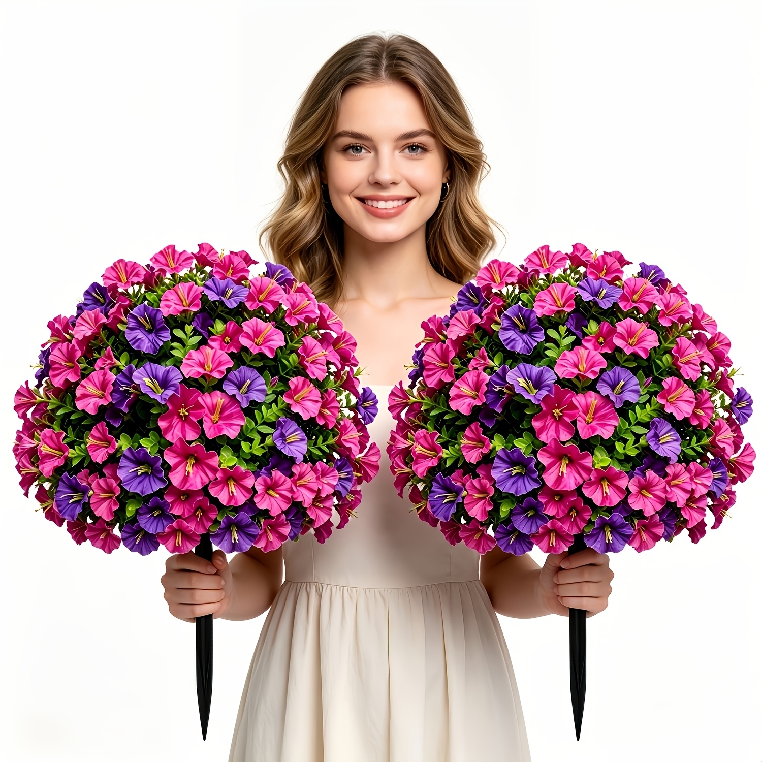item picture 2pcs luxury large outdoor artificial flowers multi color   ground insert flowers ground insert tree   with support uv resistant   mixed shrub flower combination suitable for summer autumn indoor outdoor decoration home d