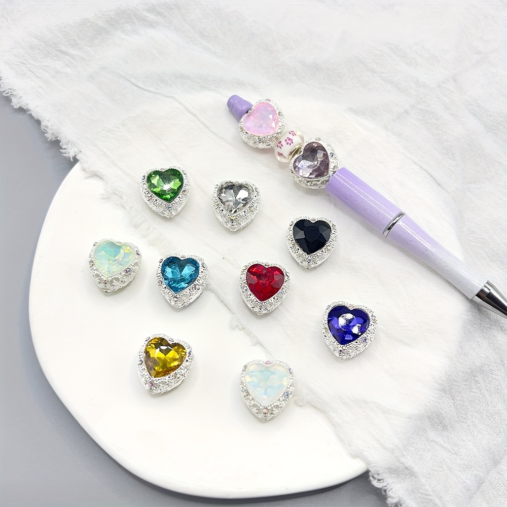 

3pcs Assorted Sparkling Zirconia Heart Charms, Beads, Diy Keychain & Jewelry Making Accessories, Craft Supplies