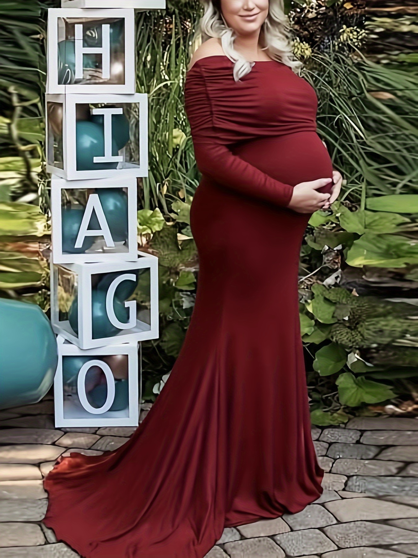 womens shoulders maternity dress long sleeve ruched - Temu