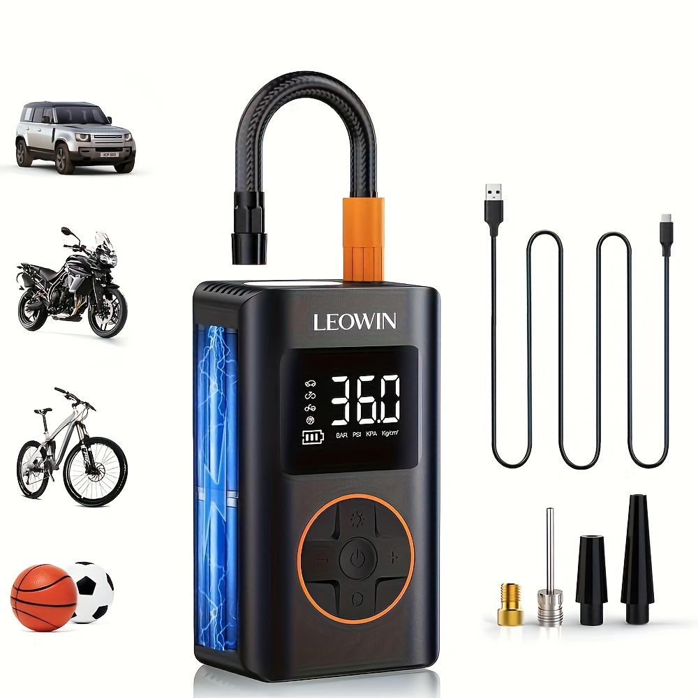 TEMU Cordless Tire Inflator, Portable Air Compressor With Auto-shutoff, Car Tires Pump With Digital Pressure Gauge/led Light For Cars, Motorcycles, Bikes, Ball - Compact, Rechargeable, Dual-use Type